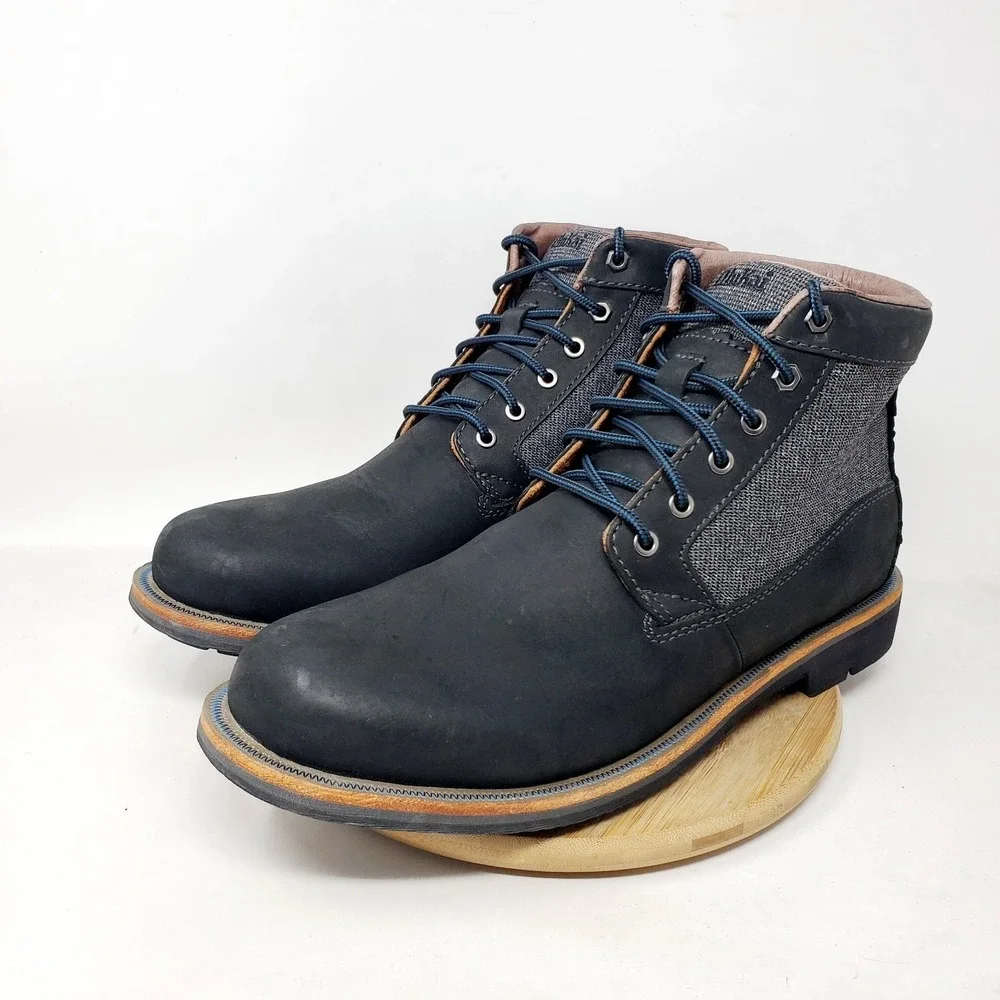 Olukai Hualalai Boots Men 45 Black Leather Classic Hipster Lace Up Lug Sole Shoe